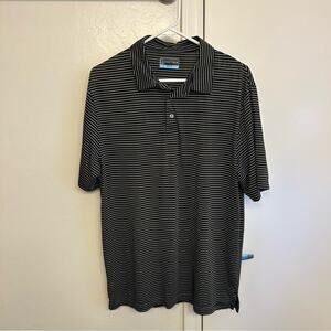 PGA Tour Men Golf Polo Shirt Large Black White Striped Performance Short Sleeve